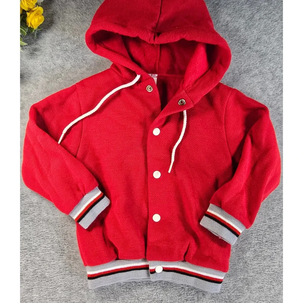 Vintage Sears 18-24m Medium Red Hooded Varsity Jacket Pants Set 80s Athleisure